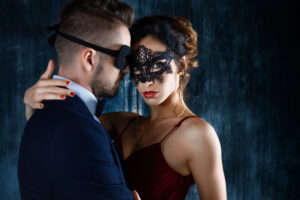 sexy,woman,female,in,black,carnaval,mask,red,expensive,dress